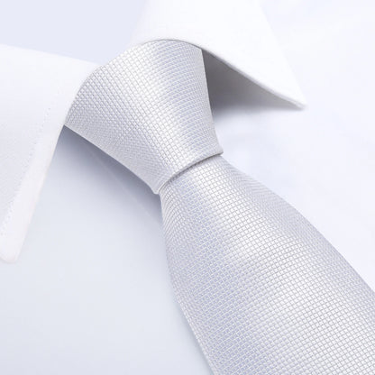 8cm Men Silk Tie White Solid Necktie Formal Wedding Party Ties Cufflinks Hanky Flower Brooch Gift Set - The Clothing Company Sydney