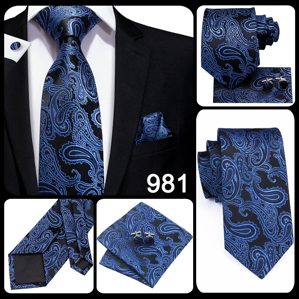 Blue Paisley Silk Tie Set – Necktie, Cufflinks & Hanky for Men The Clothing Company Sydney