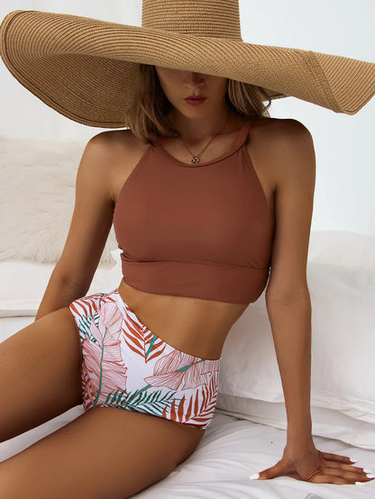 2 Piece High Neck Swimsuit Female Two Piece Swimwear Women High Waist Bikini Set Beach Wear for Bathing Suit The Clothing Company Sydney