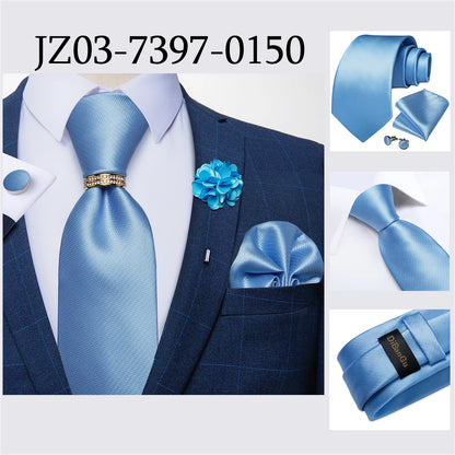 8cm Men Silk Tie White Solid Necktie Formal Wedding Party Ties Cufflinks Hanky Flower Brooch Gift Set - The Clothing Company Sydney