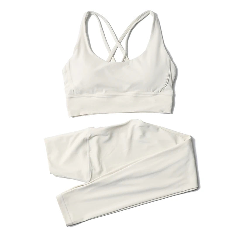 Nylon Yoga Set Women's Tracksuit Gym Fitness Set Woman 2 Piece Leggings Sports Bra Breathable Sportwear