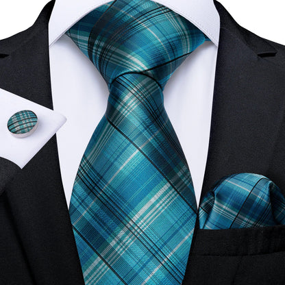 Plaid Print Men's Tie Set 8cm Width Neck Tie Handkerchief Cufflinks Business Wedding Tie Gift Set The Clothing Company Sydney