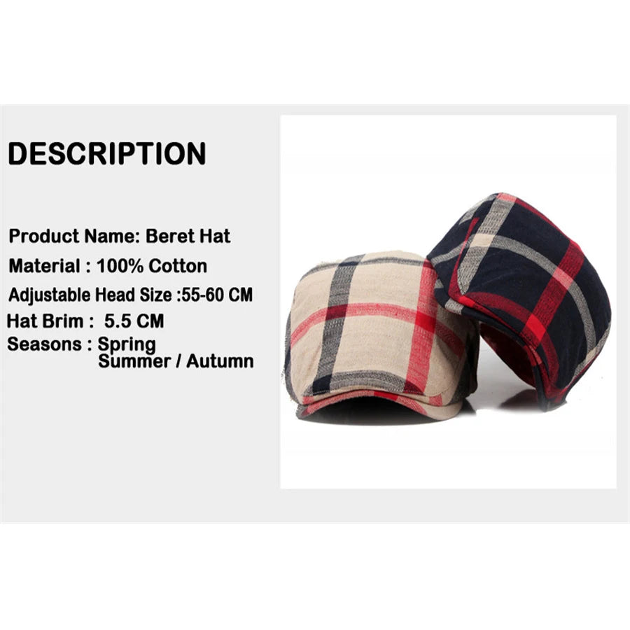 Men Women Classic Style Plaid Berets Caps Casual Unisex Sports Caps Cotton Hats Flat Cap Painter Cap - The Clothing Company Sydney