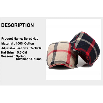 Men Women Classic Style Plaid Berets Caps Casual Unisex Sports Caps Cotton Hats Flat Cap Painter Cap - The Clothing Company Sydney