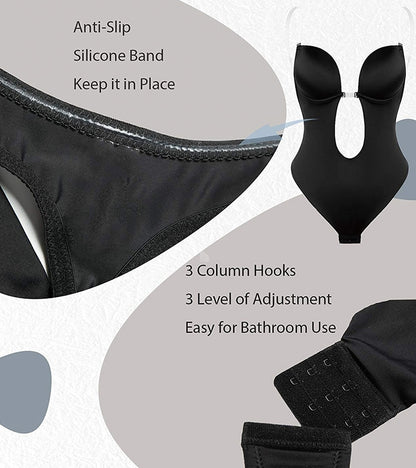 Women's Plunging Deep V-Neck Strapless Backless Bodysuit Seamless Thong Full Body Shapewear for Wedding Party Body Shaper The Clothing Company Sydney