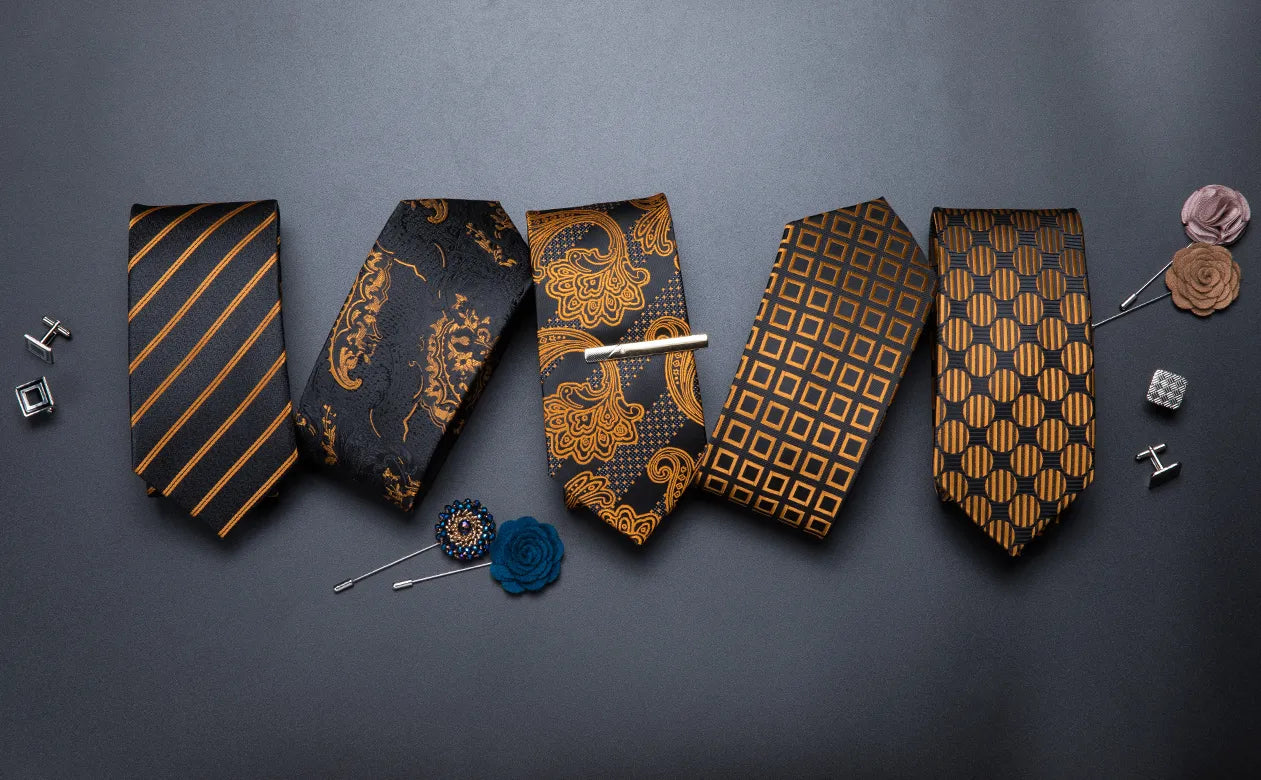 Designer Striped Silk Classic Ties For Men Wedding Accessories Gift For Men Neck Tie Set Pocket Square Cufflinks Set - The Clothing Company Sydney