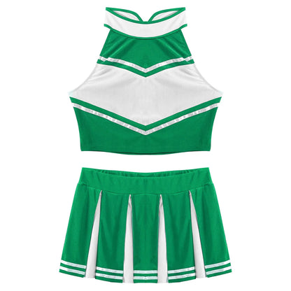Women's Cheerleading Costume Uniform Carnival Cosplay Outfit Stand Collar Sleeveless Crop Top with Mini Pleated Skirt - The Clothing Company Sydney