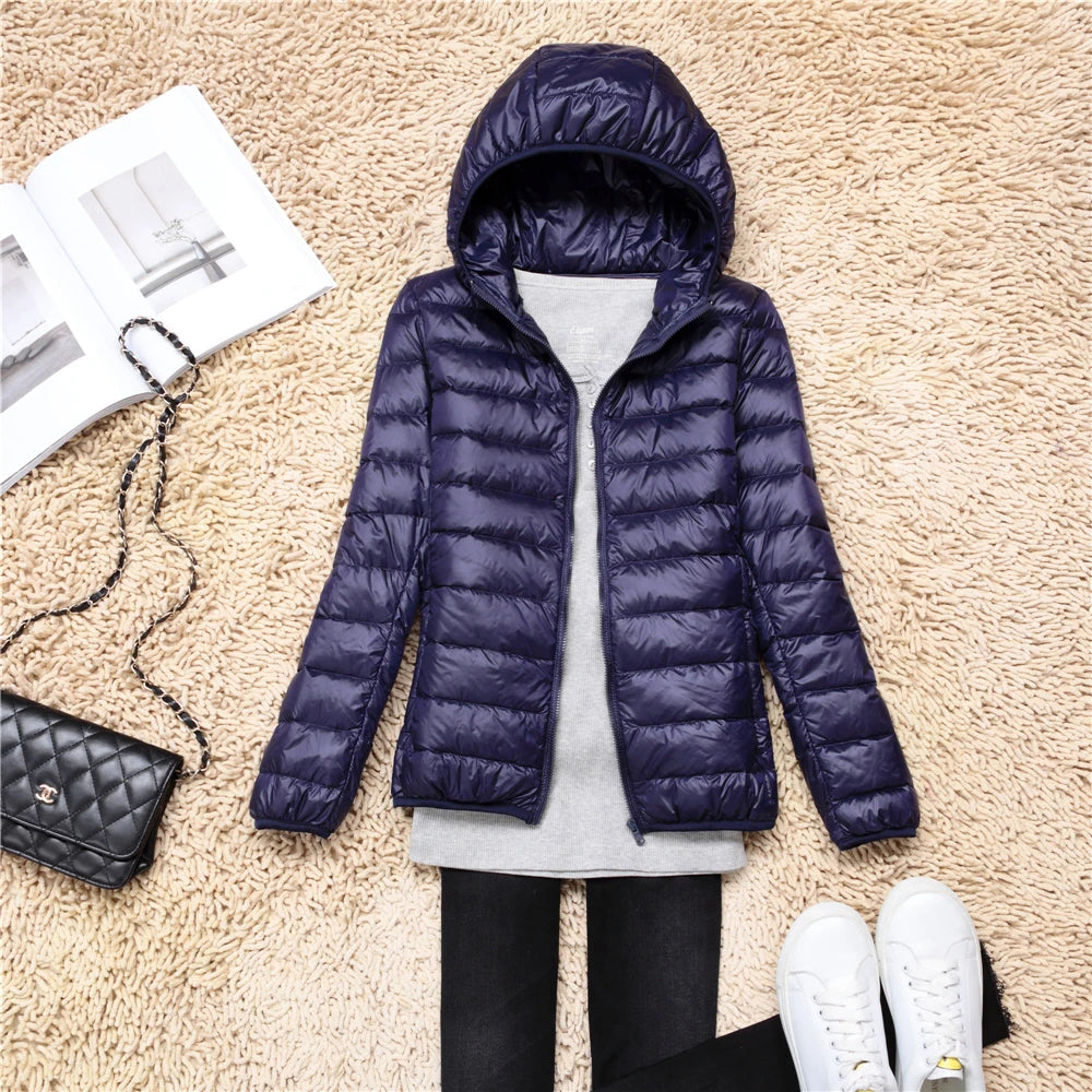 Women Puffer Jacket Plus Spring Autumn Female Ultra Lightweight Packable Hooded Down Coats - The Clothing Company Sydney