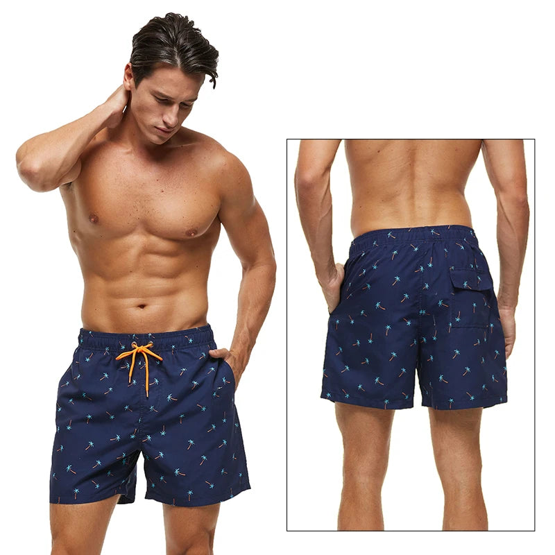 Summer Mens Swim Shorts Beach Quick Dry Printing Swimsuit Plus Size Mesh Liner Surfing Gym Board Shorts