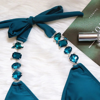 2 Piece Rhinestone Swimwear Thong String Bikini Set Summer Bathing Suit Beach Wear Swimsuit - The Clothing Company Sydney