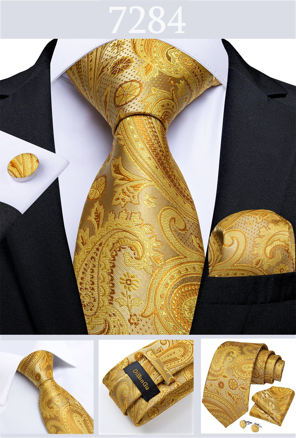Men's Tie Luxury Yellow Blue Striped Paisley Plaid Silk Wedding Tie For Men's Designer Hanky Cufflinks Gift Tie Set The Clothing Company Sydney
