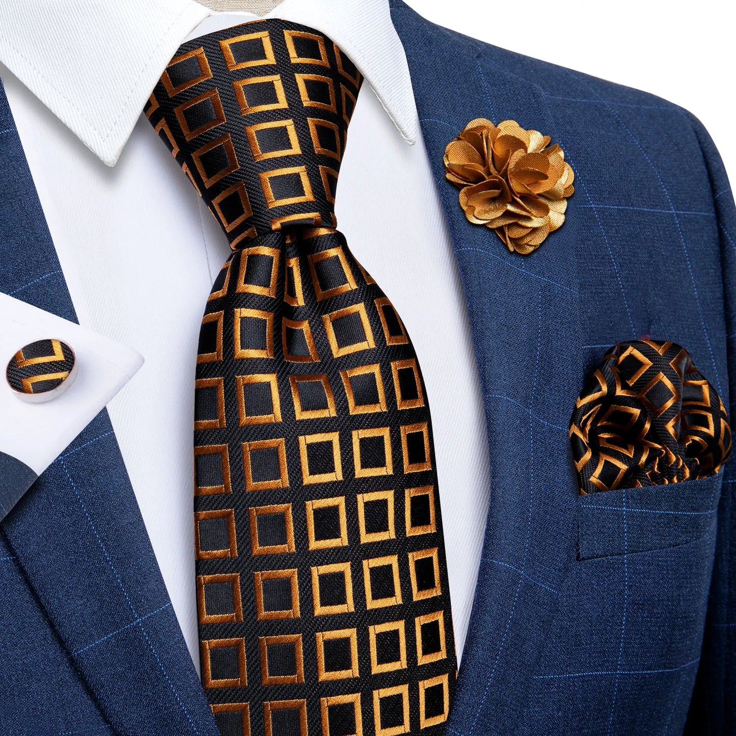 4 Piece Paisley Neck Ties 8cm Wide Silk Tie Pocket Square Cufflinks Brooch Christmas Gift Sets For Men - The Clothing Company Sydney