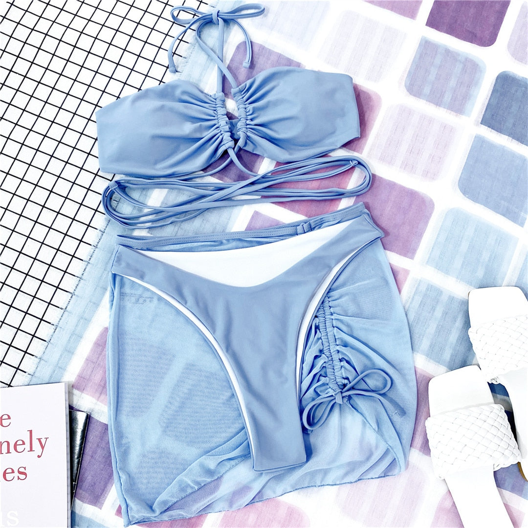 Wrap Around 3 Piece With Skirt  Bikini Female Swimsuit Women Swimwear Three-pieces Bikini set Bather Bathing Suit Swimwear The Clothing Company Sydney