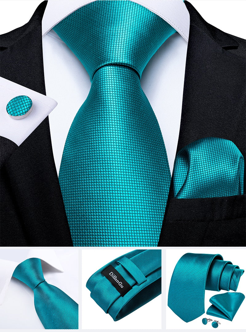 Men's Tie Teal Green Paisley Novelty Design Silk Wedding Tie for Men Handky cufflink Tie Set Party Business Fashion Set The Clothing Company Sydney