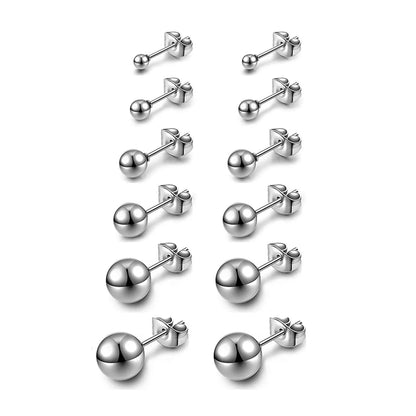 3-8mm Small Black Silver Colour Earrings Stone CZ Crystal Ear Studs Surgical Steel Cubic Unisex Accessories - The Clothing Company Sydney