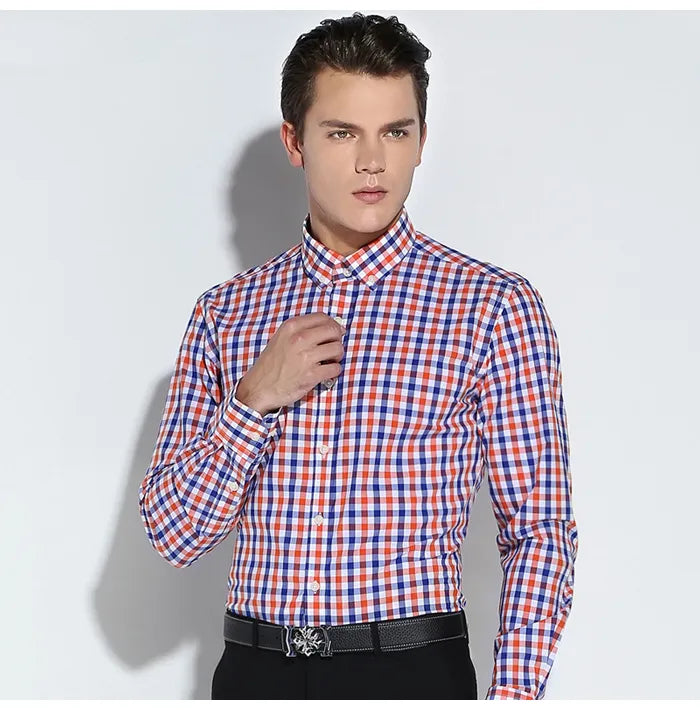 English Style Plaid Checked Cotton Men Shirts Without Pocket Long Sleeve Versatile Casual Standard-fit Button-down Gingham Shirt The Clothing Company Sydney