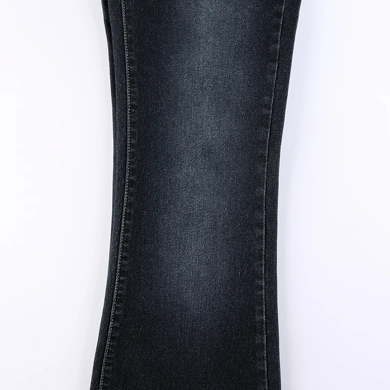 Vintage Skinny Y2K Low Waist Female Streetwear l Aesthetic Chic Pants Solid Slim Flared Denim Jeans - The Clothing Company Sydney