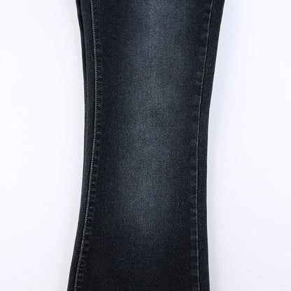 Vintage Skinny Y2K Low Waist Female Streetwear l Aesthetic Chic Pants Solid Slim Flared Denim Jeans - The Clothing Company Sydney
