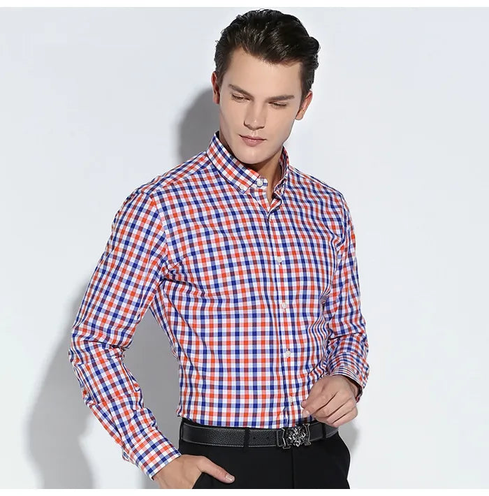 English Style Plaid Checked Cotton Men Shirts Without Pocket Long Sleeve Versatile Casual Standard-fit Button-down Gingham Shirt The Clothing Company Sydney