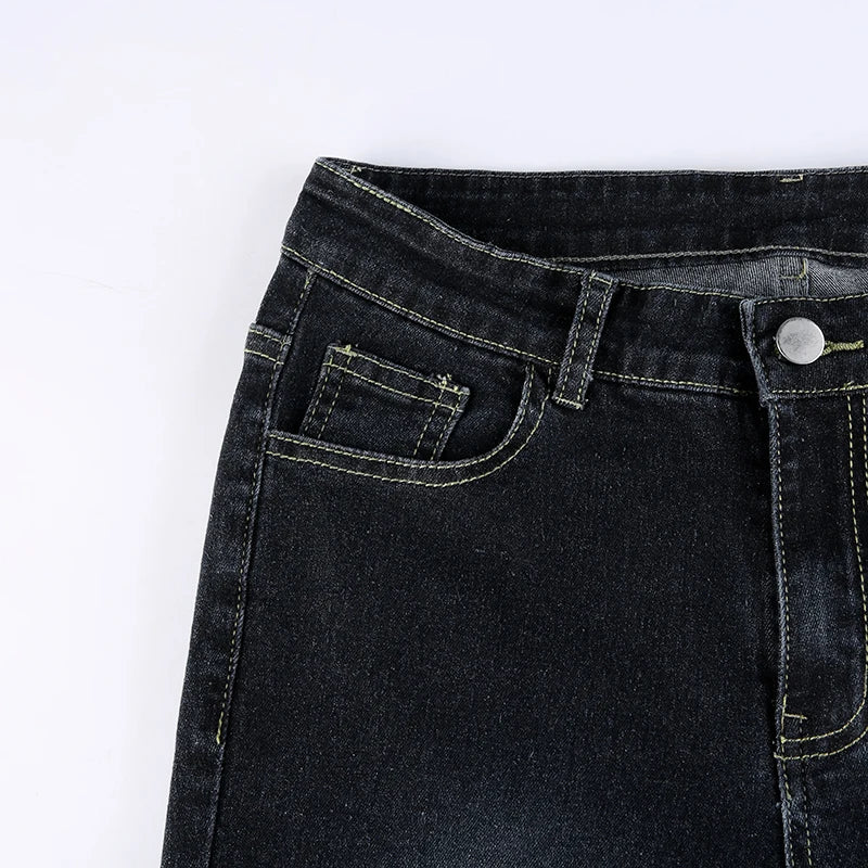 Vintage Skinny Y2K Low Waist Female Streetwear l Aesthetic Chic Pants Solid Slim Flared Denim Jeans - The Clothing Company Sydney