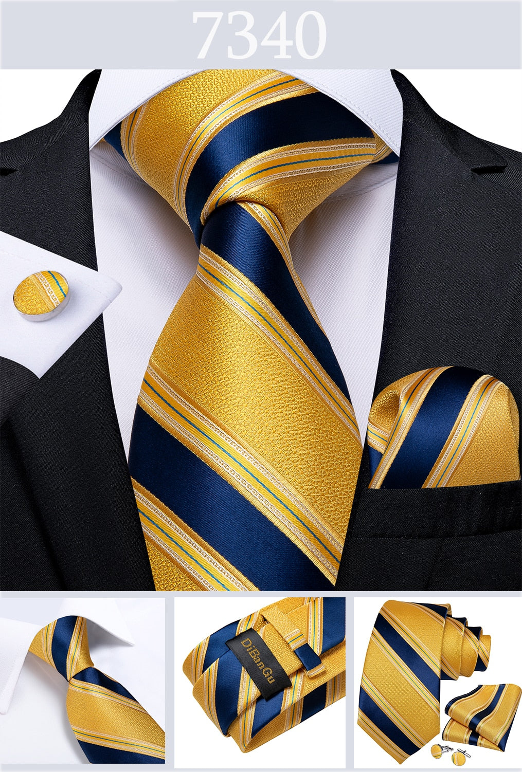 Men's Tie Luxury Yellow Blue Striped Paisley Plaid Silk Wedding Tie For Men's Designer Hanky Cufflinks Gift Tie Set The Clothing Company Sydney