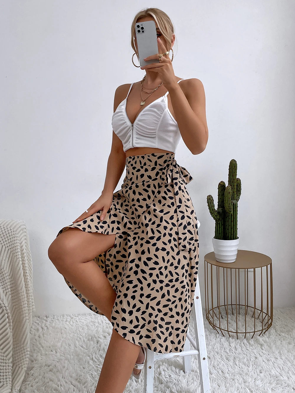 Boho Women's Casual Print Tie Side Wrap Elegant High Waist Summer Asymmetrical Knee Length A-Line Skirts - The Clothing Company Sydney