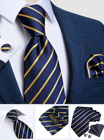 Classic Navy Blue Men's Tie Striped Paisley Floral Necktie Pocket Square Cufflinks Business Tie Set Cravat Gift For Men The Clothing Company Sydney