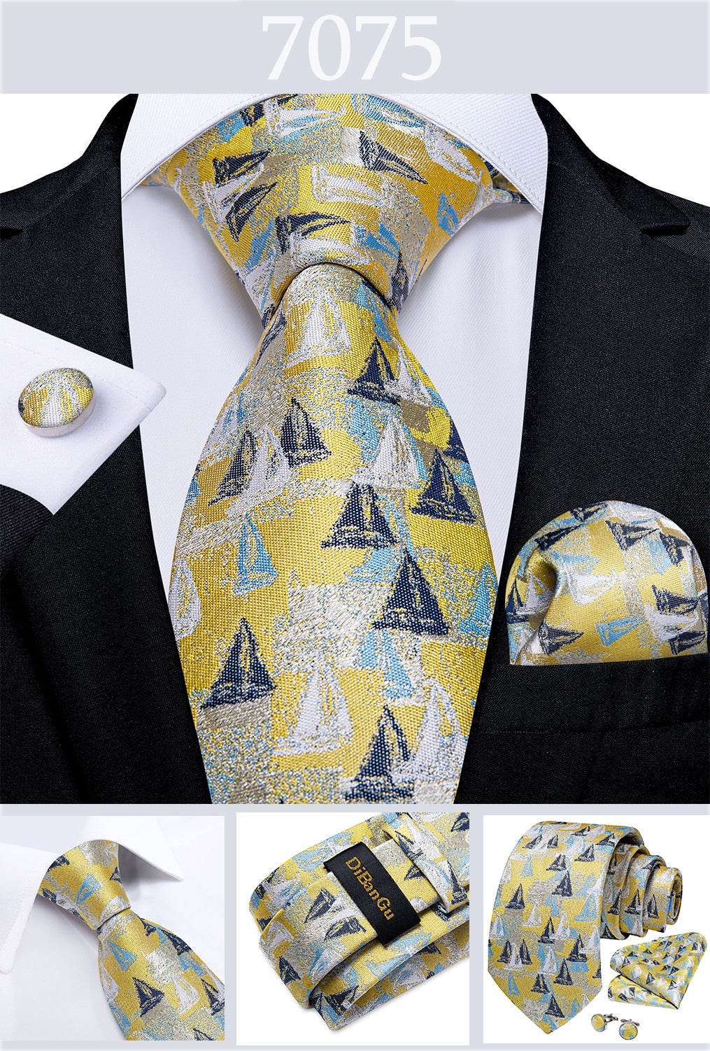 Men's Tie Luxury Yellow Blue Striped Paisley Plaid Silk Wedding Tie For Men's Designer Hanky Cufflinks Gift Tie Set The Clothing Company Sydney