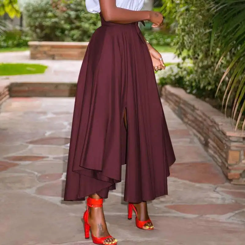 Irregular Holiday Zipper High Waist A Line Womens Summer Long Skirts Vintage Beach Solid Skirts - The Clothing Company Sydney