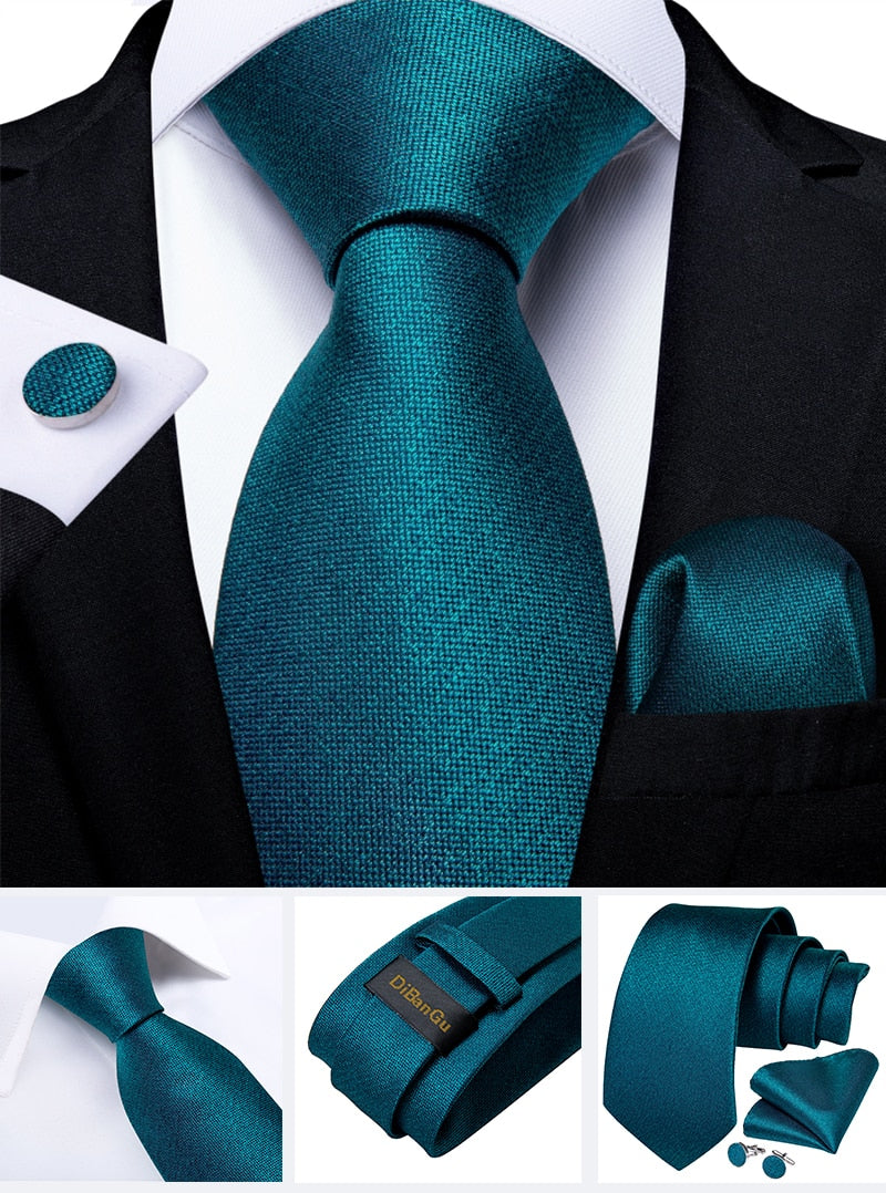Men's Tie Teal Green Paisley Novelty Design Silk Wedding Tie for Men Handky cufflink Tie Set Party Business Fashion Set The Clothing Company Sydney