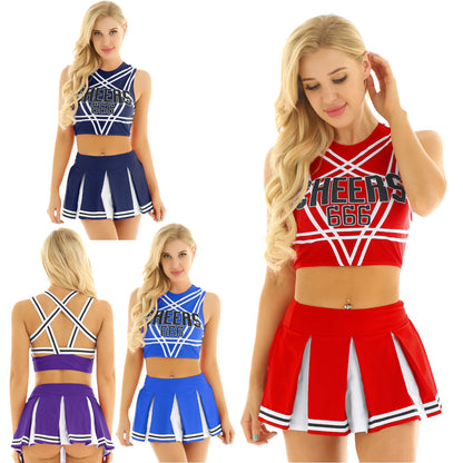 Women's Cheerleading Uniform Cosplay Set Backless Crop Top Mini Pleated Skirt Carnival Party Halloween Costume - The Clothing Company Sydney