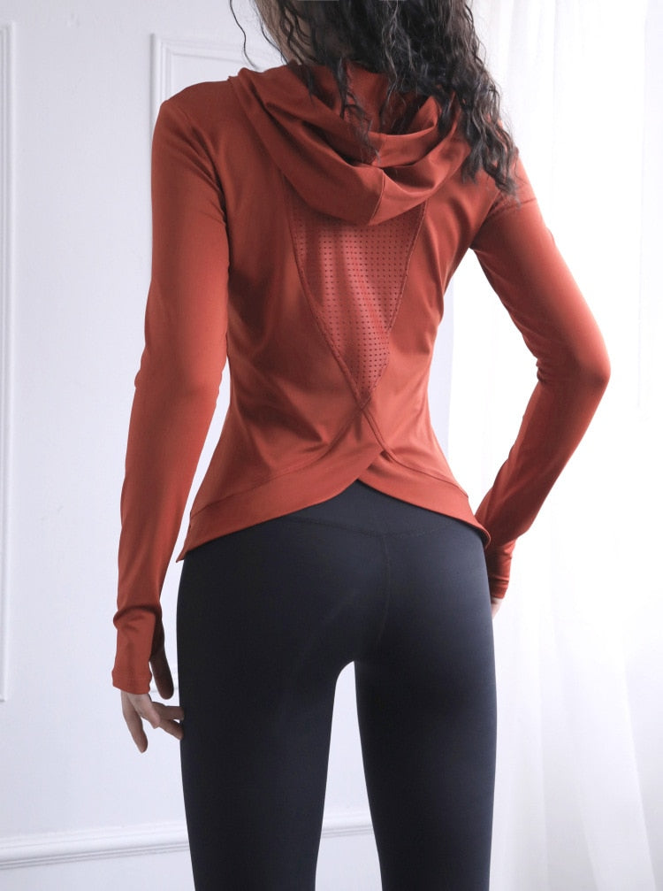 Women's Back Forked Yoga Shirt Long Sleeve Thumb Hole Running T-shirt Mesh Breathable Sports Hoodie Fitness Top Gym Workout Blouse The Clothing Company Sydney