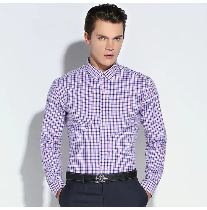 English Style Plaid Checked Cotton Men Shirts Without Pocket Long Sleeve Versatile Casual Standard-fit Button-down Gingham Shirt The Clothing Company Sydney