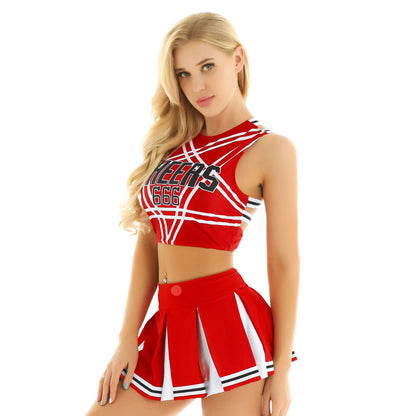 Women's Cheerleading Uniform Cosplay Set Backless Crop Top Mini Pleated Skirt Carnival Party Halloween Costume - The Clothing Company Sydney