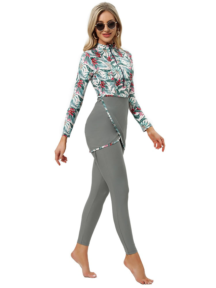Conservative Swimwear Women Modest Patchwork Long Sleeves Sport Swimsuit 3 Piece Bathing Suit The Clothing Company Sydney