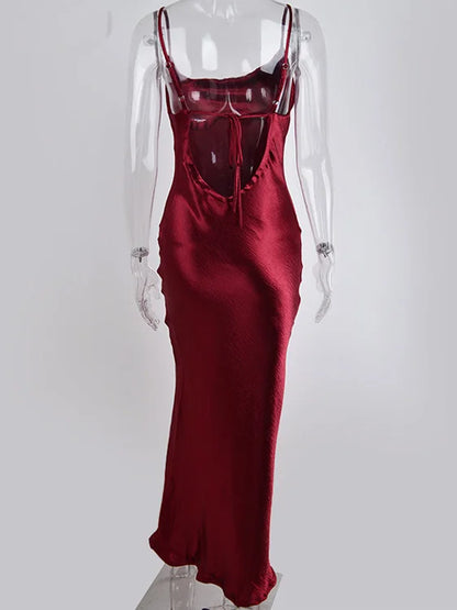 Spaghetti Strap Backless Summer Dress Women Satin Long Dress Elegant Bodycon Party Dresses - The Clothing Company Sydney