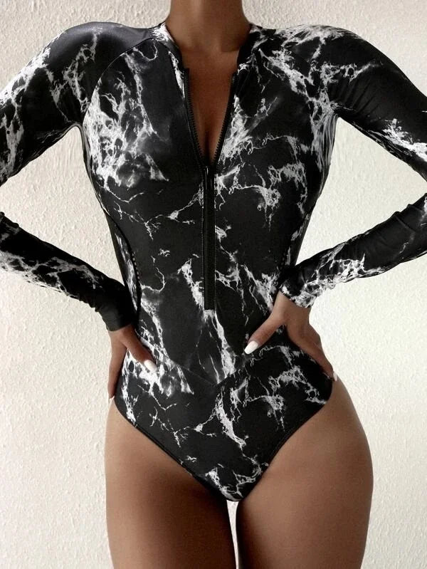 One Piece Swimsuit For Sports Surfing Long Sleeve Swimwear Women's Bodysuit Swimming Bathing Suit Beachwear Pool Bather - The Clothing Company Sydney