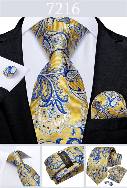 Men's Tie Luxury Yellow Blue Striped Paisley Plaid Silk Wedding Tie For Men's Designer Hanky Cufflinks Gift Tie Set The Clothing Company Sydney