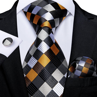 Plaid Print Men's Tie Set 8cm Width Neck Tie Handkerchief Cufflinks Business Wedding Tie Gift Set The Clothing Company Sydney