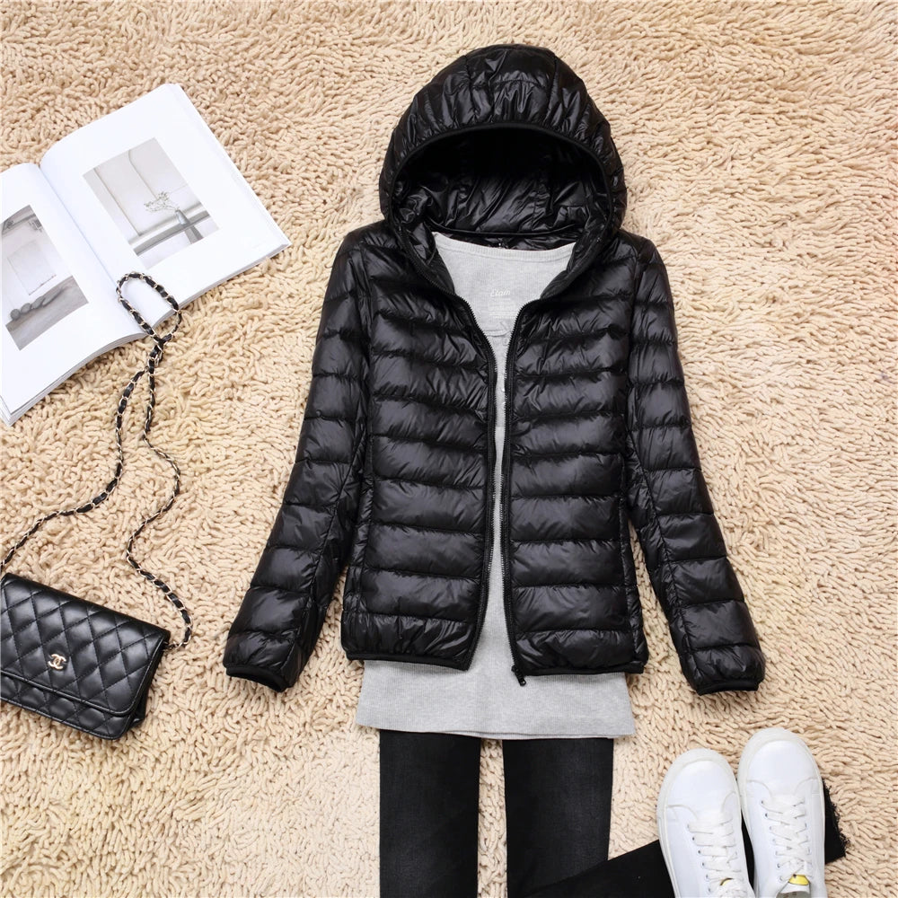 Women Puffer Jacket Plus Spring Autumn Female Ultra Lightweight Packable Hooded Down Coats - The Clothing Company Sydney
