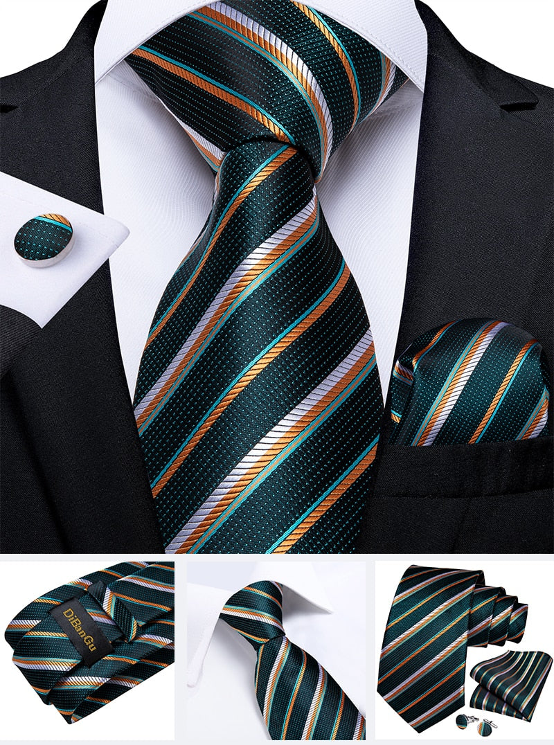 Men's Tie Teal Green Paisley Novelty Design Silk Wedding Tie for Men Handky cufflink Tie Set Party Business Fashion Set The Clothing Company Sydney