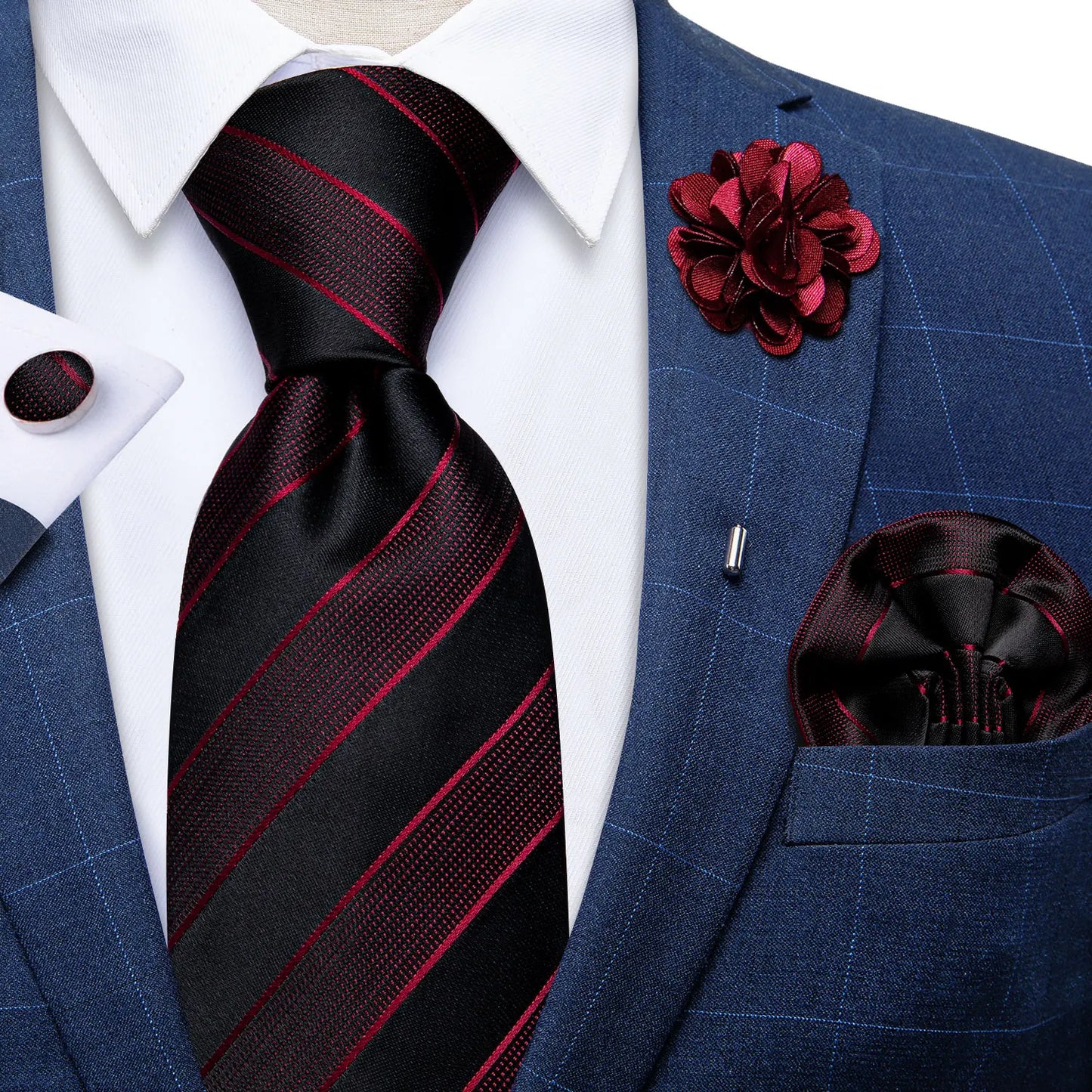 4 Piece Paisley Neck Ties 8cm Wide Silk Tie Pocket Square Cufflinks Brooch Christmas Gift Sets For Men - The Clothing Company Sydney