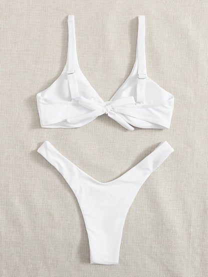 2 Piece Solid Tie Bikini Padded Bra High Leg Bandage Push Up Bikini Set Brazilian Swimsuit Women Swimwear - The Clothing Company Sydney