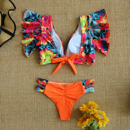 2 Piece Ruffle Bikini Set Brazilian V Neck Push Up Swimwear Women Swimsuit Bathing Suit Strappy Beach Wear - The Clothing Company Sydney