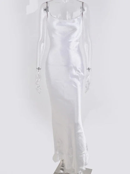 Spaghetti Strap Backless Summer Dress Women Satin Long Dress Elegant Bodycon Party Dresses - The Clothing Company Sydney