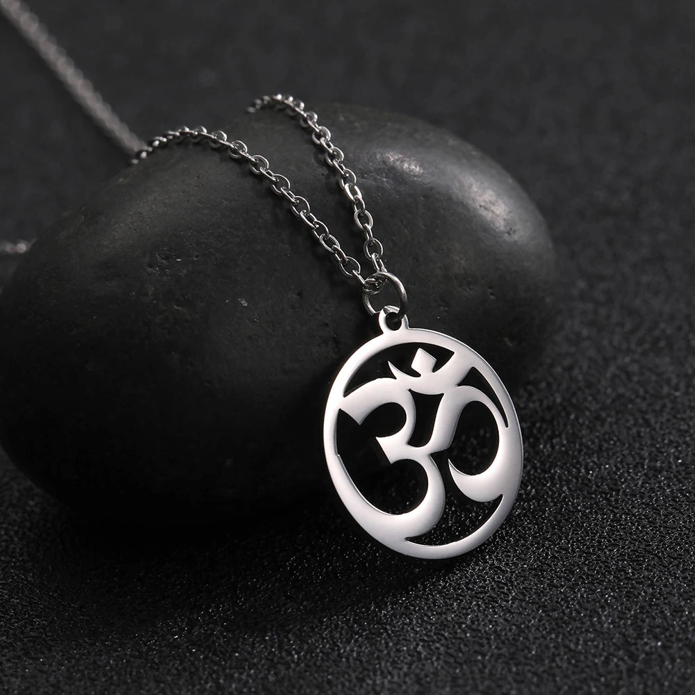 Hindu Yoga Om Aum Necklace For Men Women Amulet Stainless Steel Jewellery Shiva Accessories - The Clothing Company Sydney