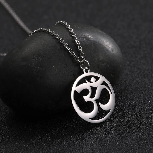 Hindu Yoga Om Aum Necklace For Men Women Amulet Stainless Steel Jewellery Shiva Accessories - The Clothing Company Sydney