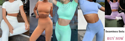 2 Piece Set Women Ribbed Seamless Long Sleeve Yoga Sets Workout Women's High Waist Sports Legging Long Sleeve Top The Clothing Company Sydney