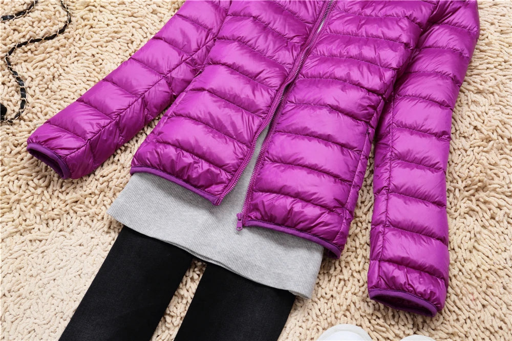 Women Puffer Jacket Plus Spring Autumn Female Ultra Lightweight Packable Hooded Down Coats - The Clothing Company Sydney