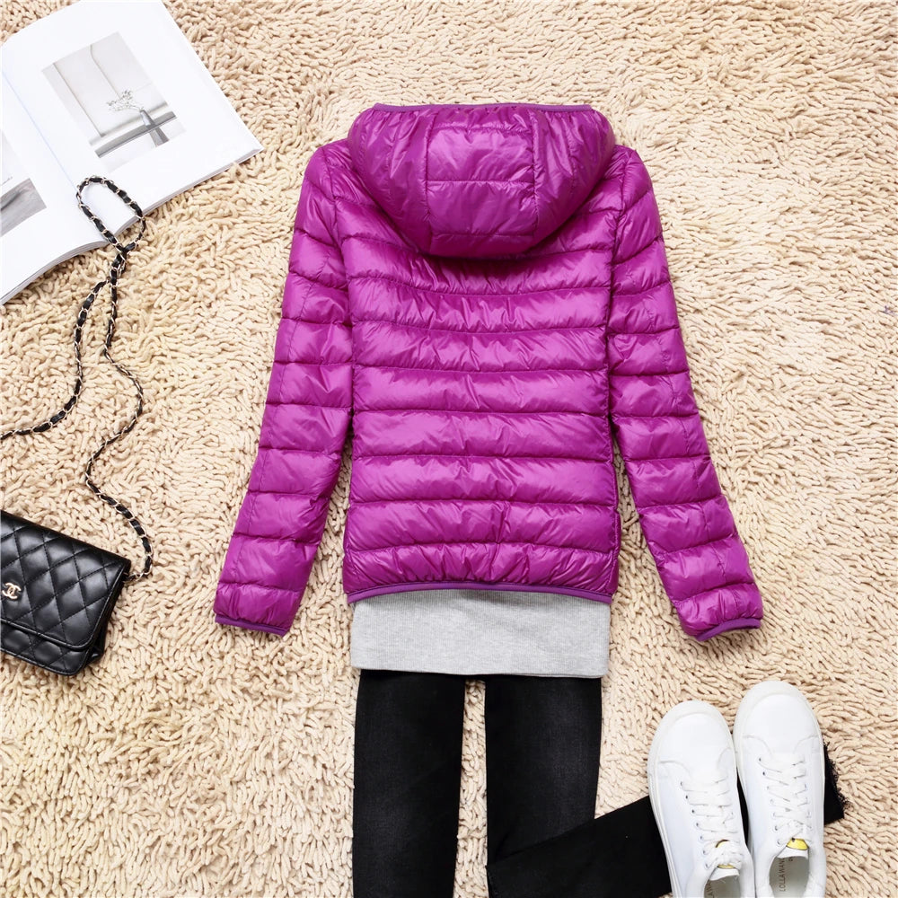 Women Puffer Jacket Plus Spring Autumn Female Ultra Lightweight Packable Hooded Down Coats - The Clothing Company Sydney